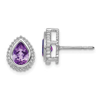 14k White Gold Pear Amethyst Post Earrings-EM7203-AM-W