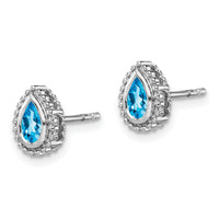 14k White Gold Pear Blue Topaz Post Earrings-EM7203-BT-W