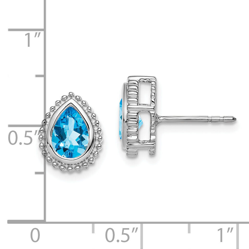 14k White Gold Pear Blue Topaz Post Earrings-EM7203-BT-W