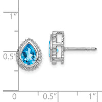 14k White Gold Pear Blue Topaz Post Earrings-EM7203-BT-W