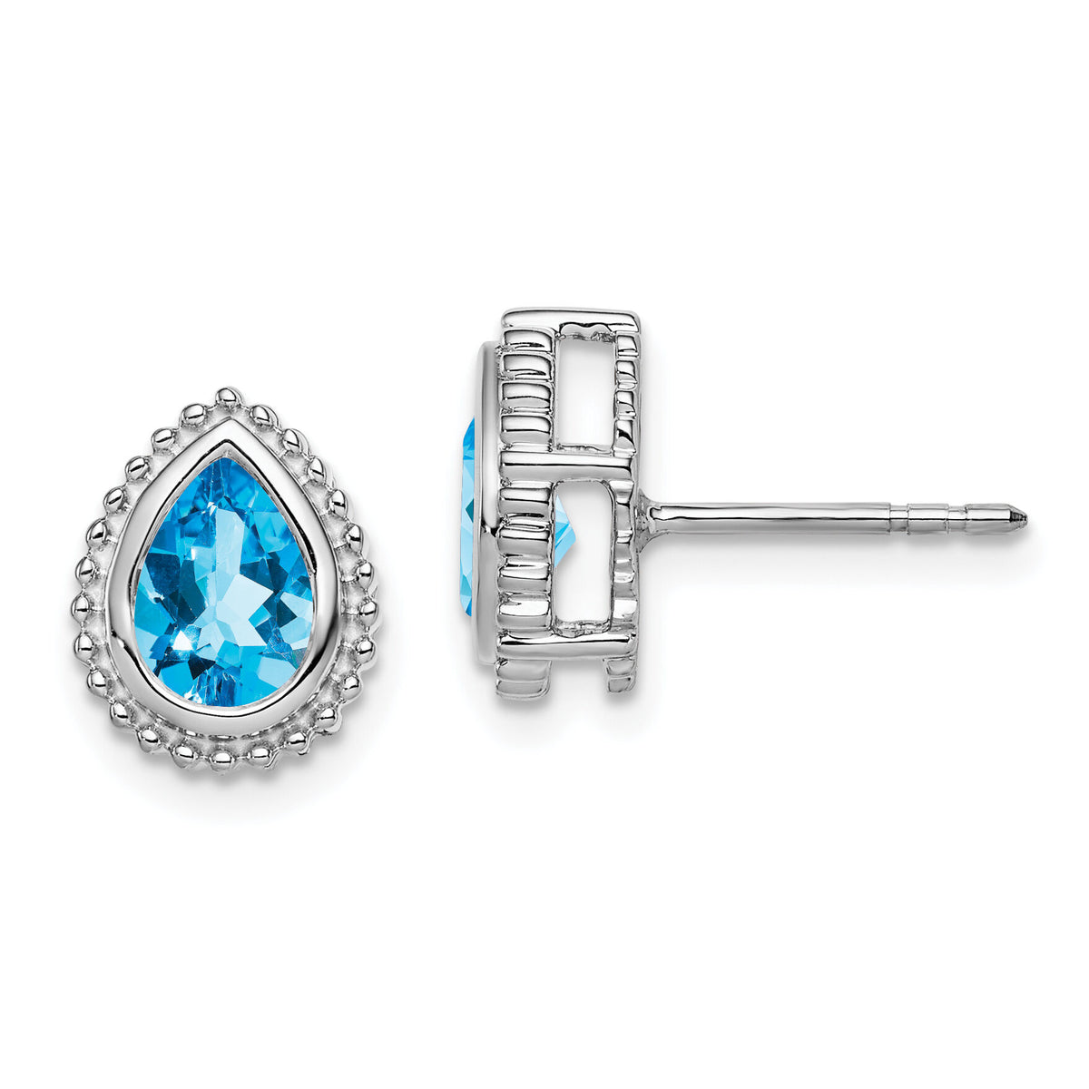 14k White Gold Pear Blue Topaz Post Earrings-EM7203-BT-W