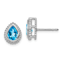 14k White Gold Pear Blue Topaz Post Earrings-EM7203-BT-W
