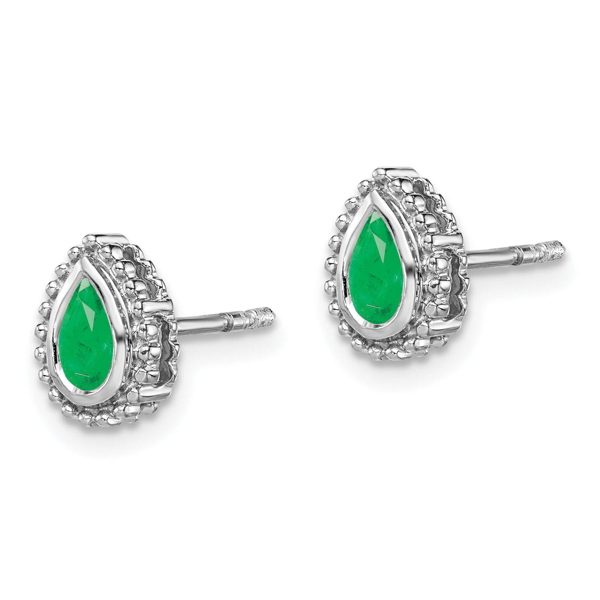 14k White Gold Pear Emerald Post Earrings-EM7203-EM-W