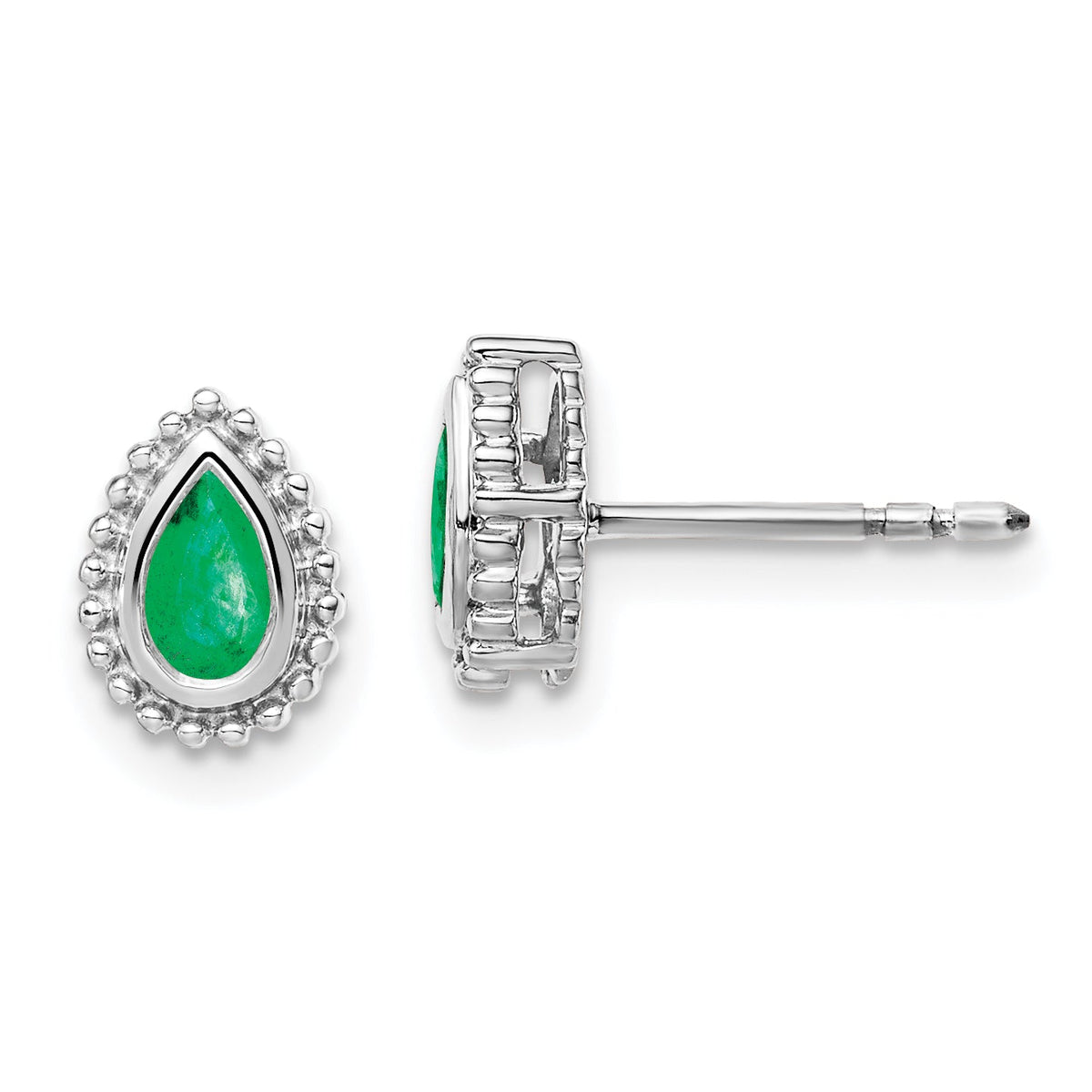 14k White Gold Pear Emerald Post Earrings-EM7203-EM-W