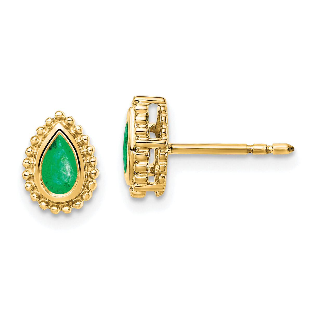 14k Pear Emerald Post Earrings-EM7203-EM-Y