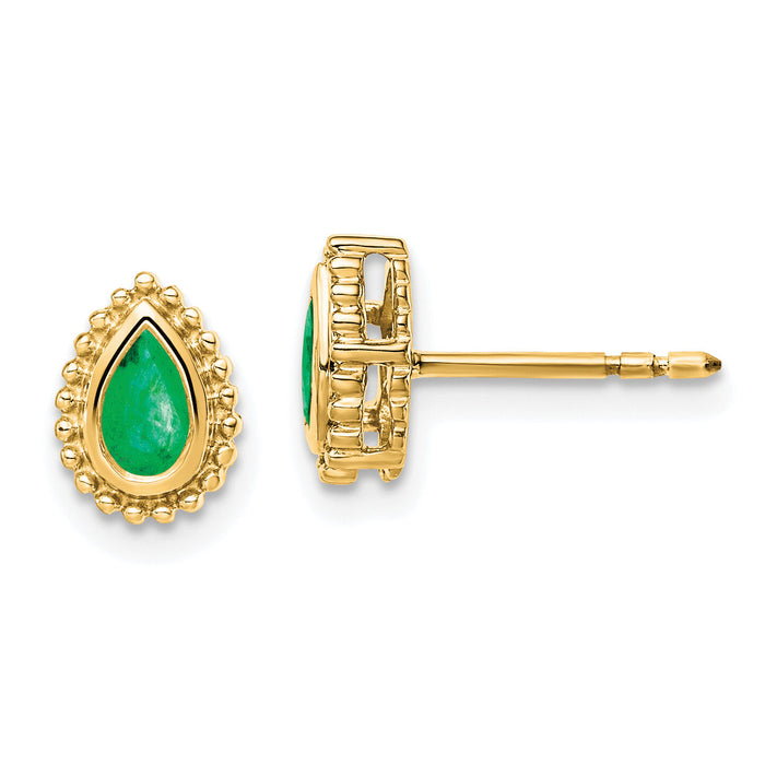 14k Pear Emerald Post Earrings-EM7203-EM-Y
