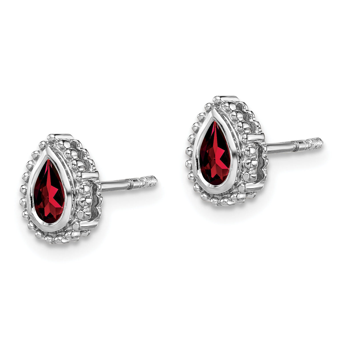 14k White Gold Pear Garnet Post Earrings-EM7203-GA-W