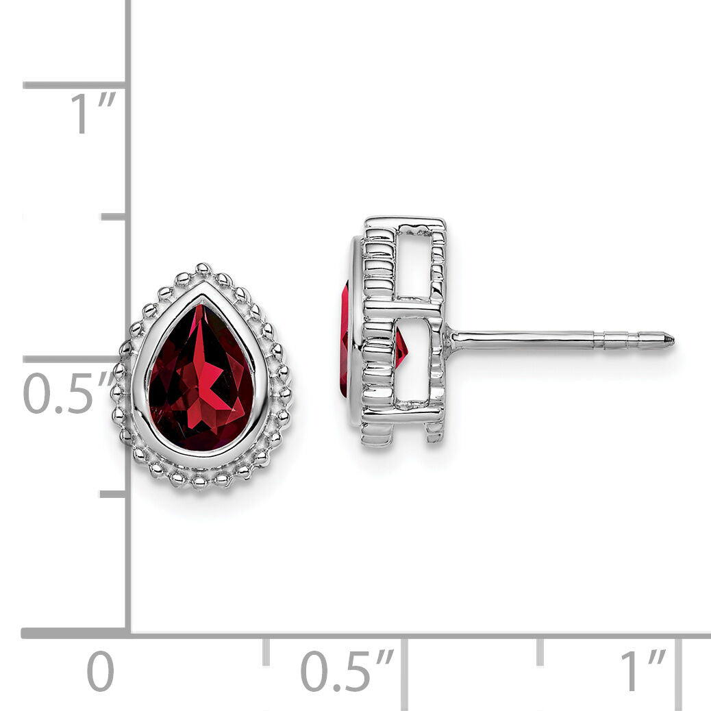 14k White Gold Pear Garnet Post Earrings-EM7203-GA-W