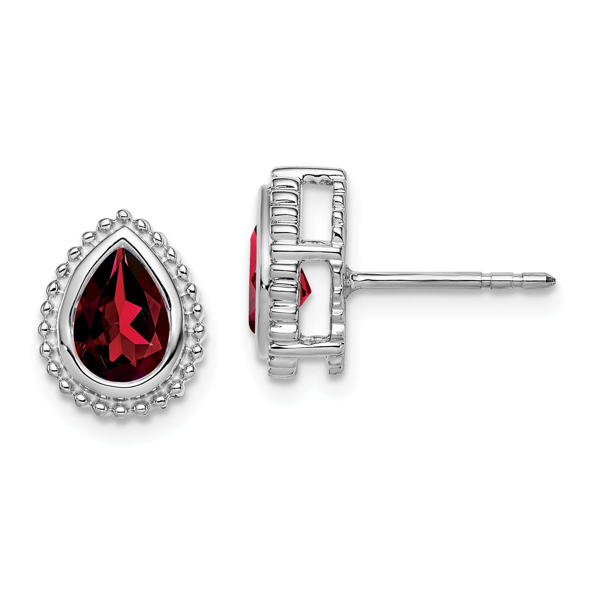 14k White Gold Pear Garnet Post Earrings-EM7203-GA-W