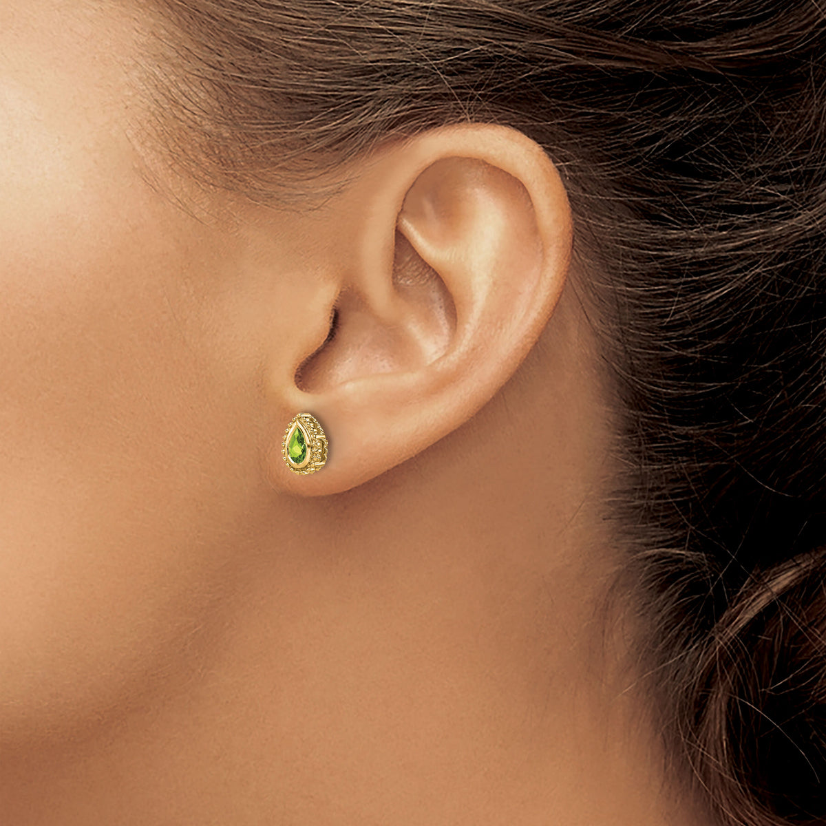 14k Pear Peridot Post Earrings-EM7203-PE-Y