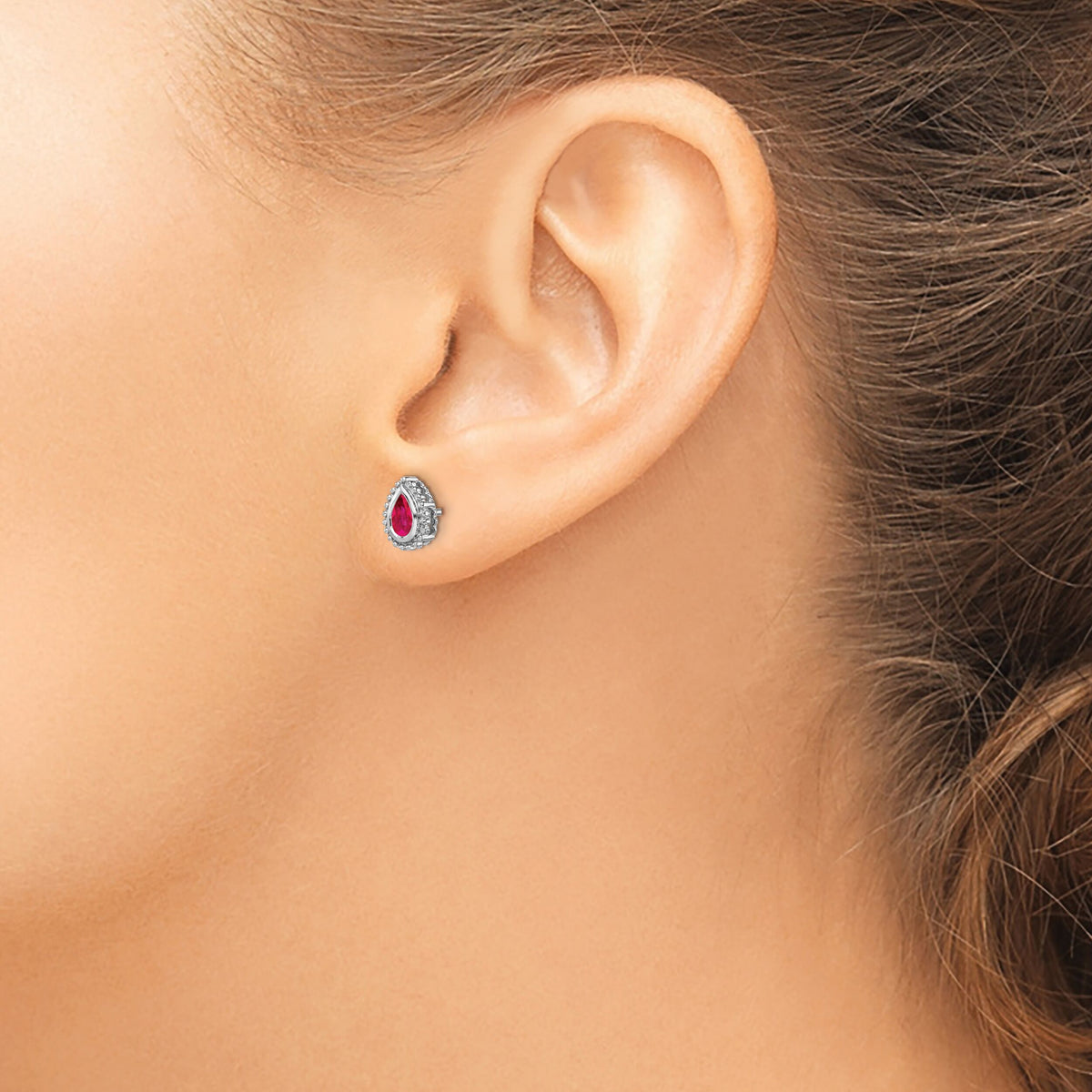14k White Gold Pear Ruby Post Earrings-EM7203-RU-W