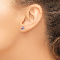 14k White Gold Pear Ruby Post Earrings-EM7203-RU-W