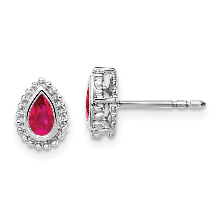 14k White Gold Pear Ruby Post Earrings-EM7203-RU-W