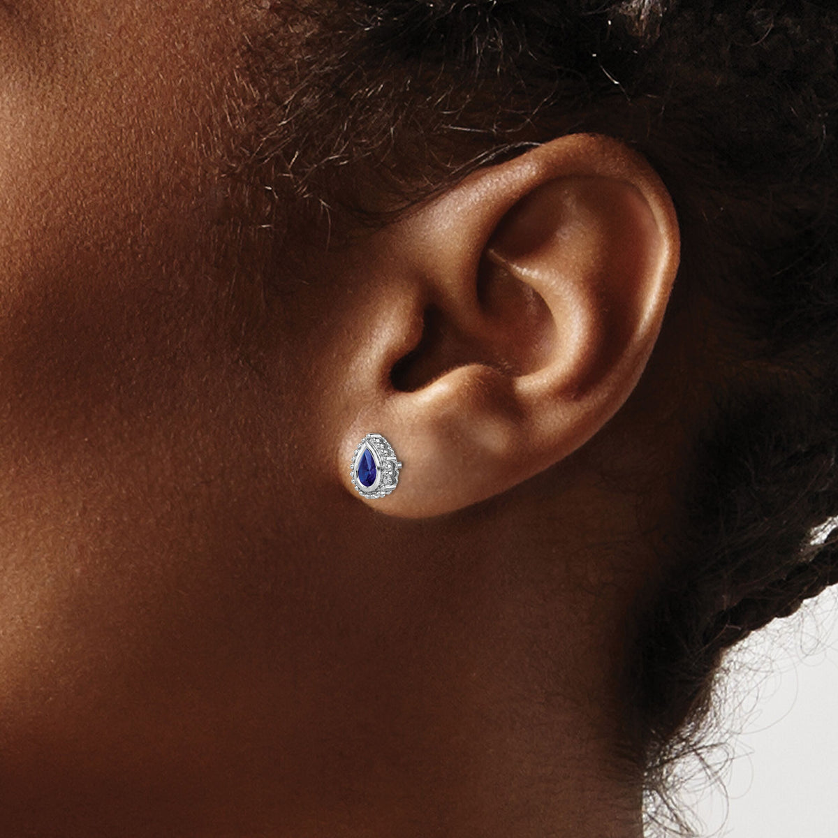 14k White Gold Pear Sapphire Post Earrings-EM7203-SA-W