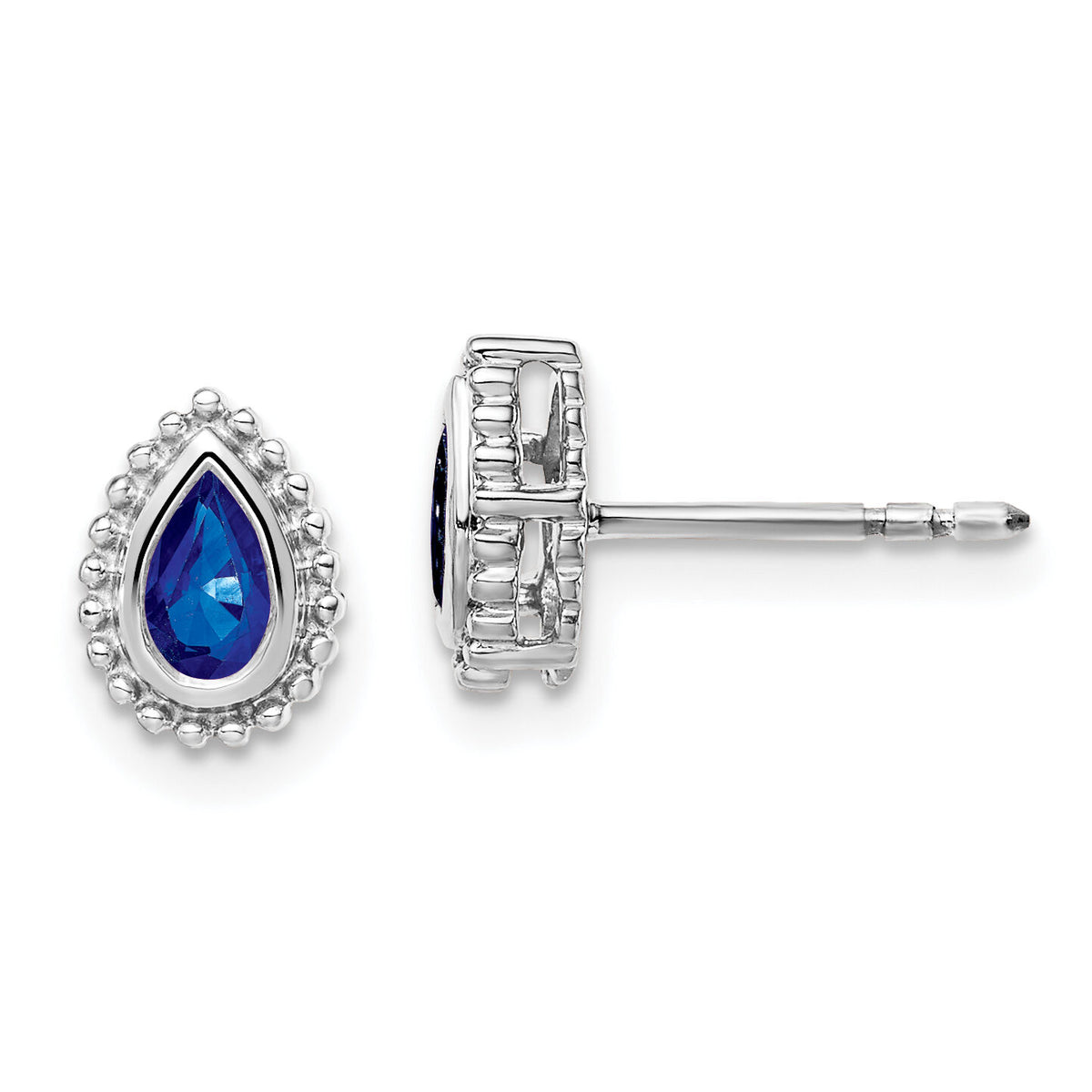 14k White Gold Pear Sapphire Post Earrings-EM7203-SA-W