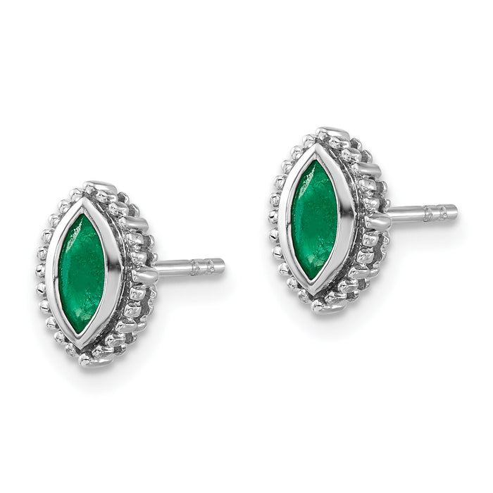 14k White Gold Marquise Emerald Post Earrings-EM7204-EM-W
