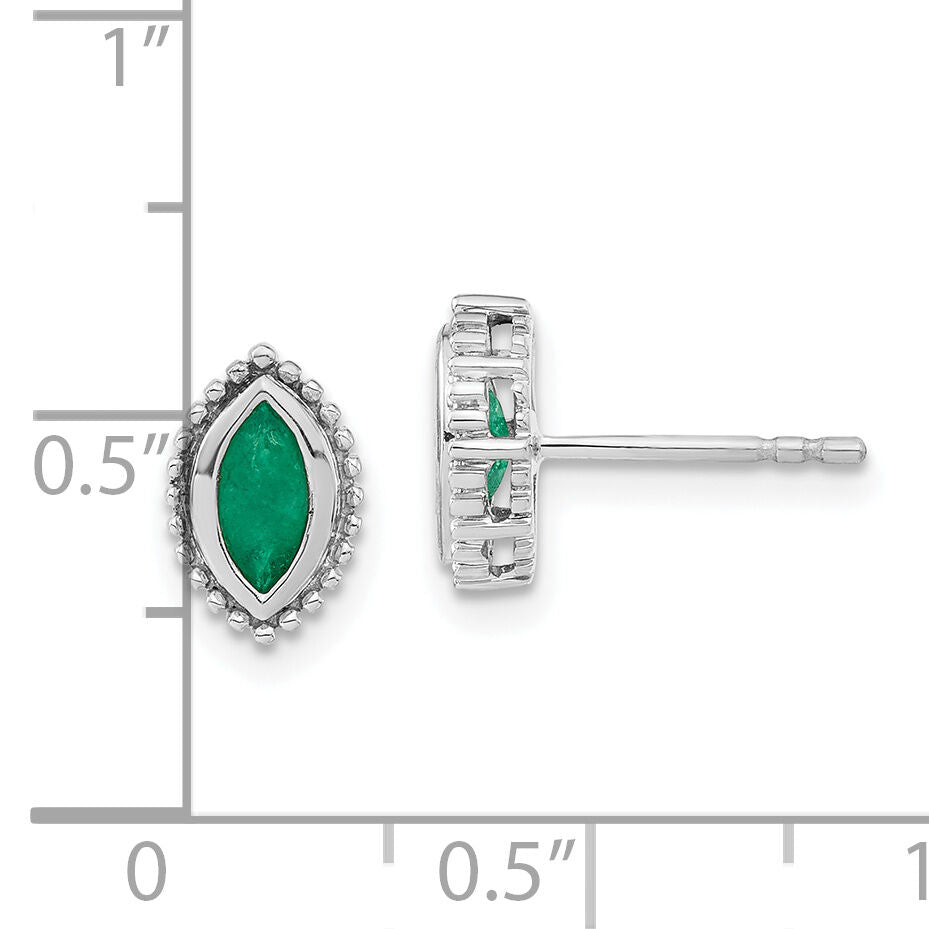 14k White Gold Marquise Emerald Post Earrings-EM7204-EM-W