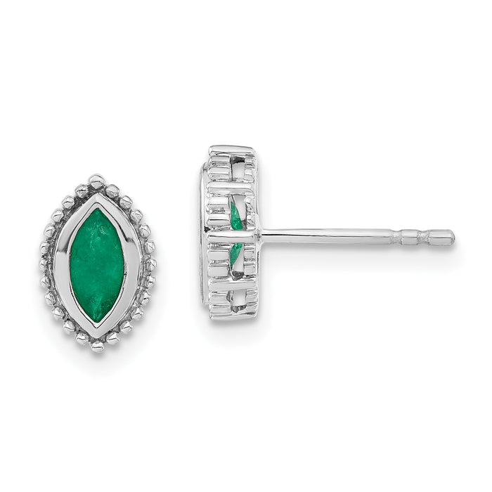 14k White Gold Marquise Emerald Post Earrings-EM7204-EM-W