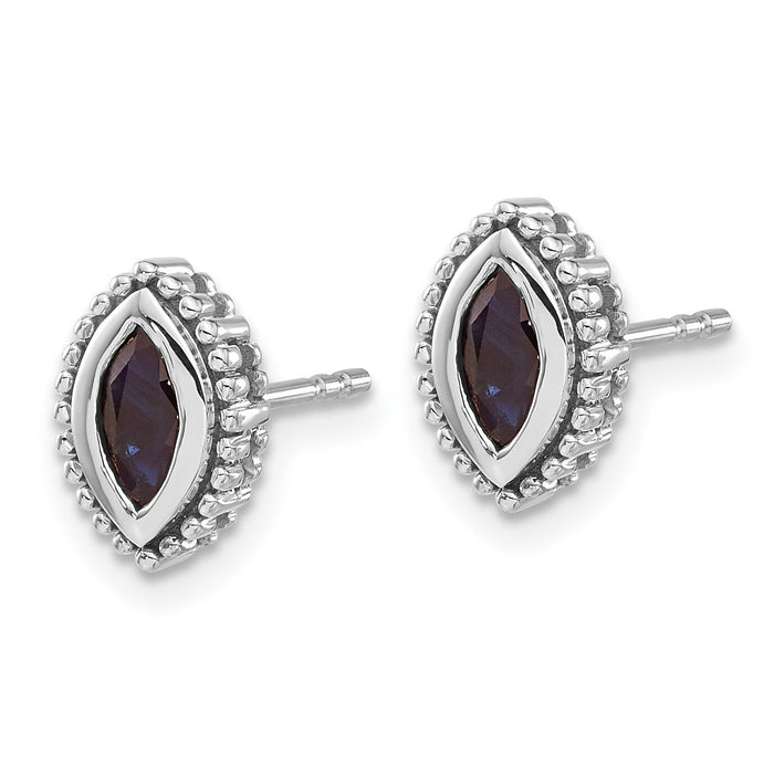 14k White Gold Marquise Sapphire Post Earrings-EM7204-SA-W