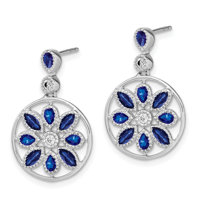 14k White Gold Sapphire and Diamond Floral Dangle Earrings-EM7205-SA-012-WA