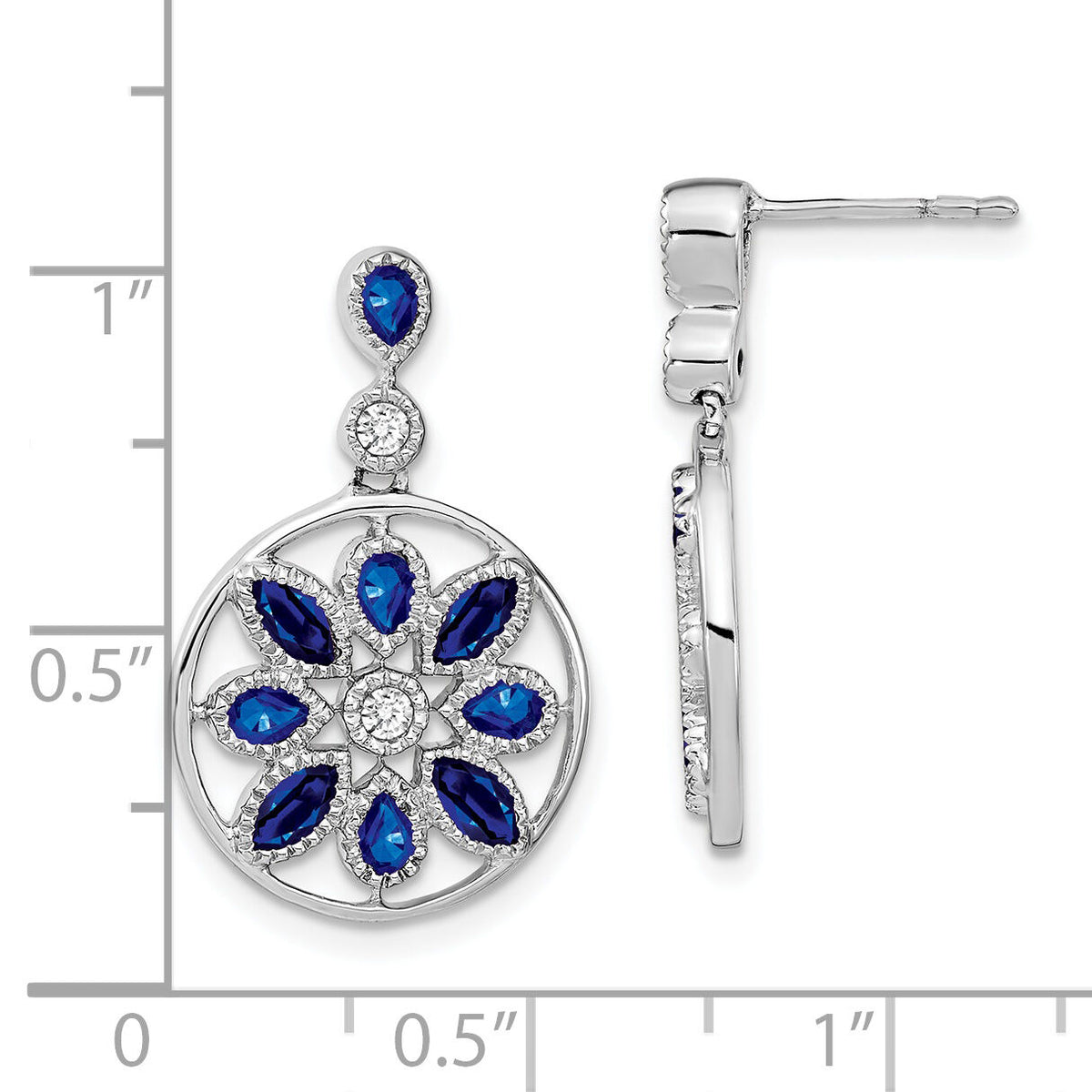 14k White Gold Sapphire and Diamond Floral Dangle Earrings-EM7205-SA-012-WA