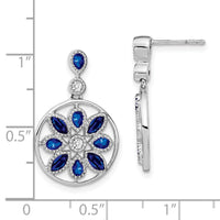 14k White Gold Sapphire and Diamond Floral Dangle Earrings-EM7205-SA-012-WA