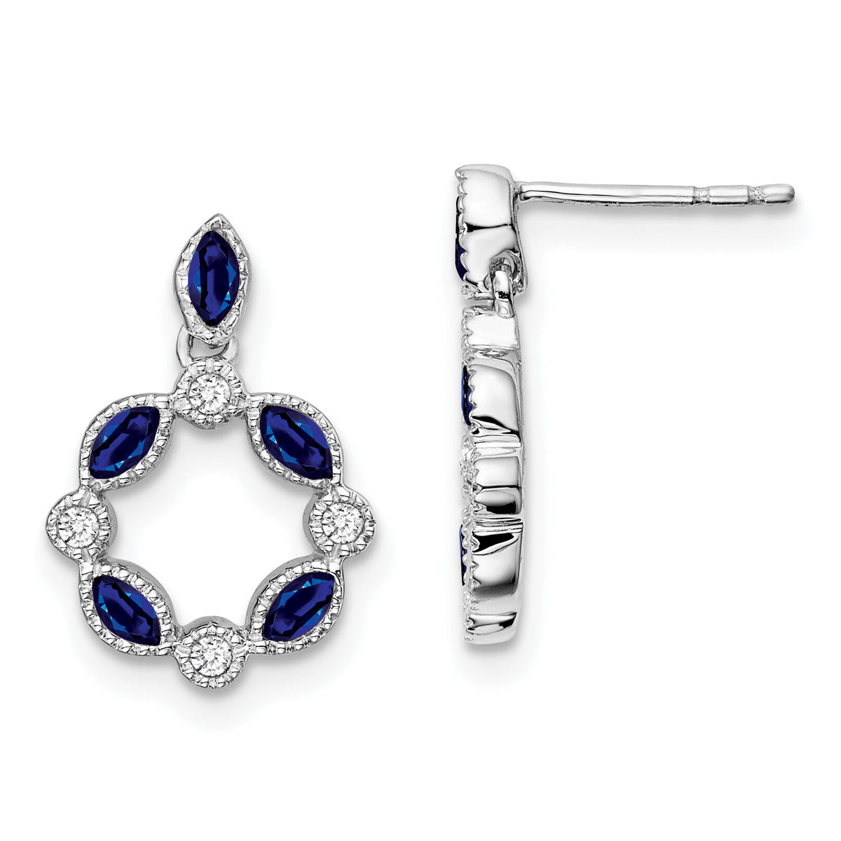 14k White Gold Sapphire and Diamond Dangle Earrings-EM7206-SA-010-WA