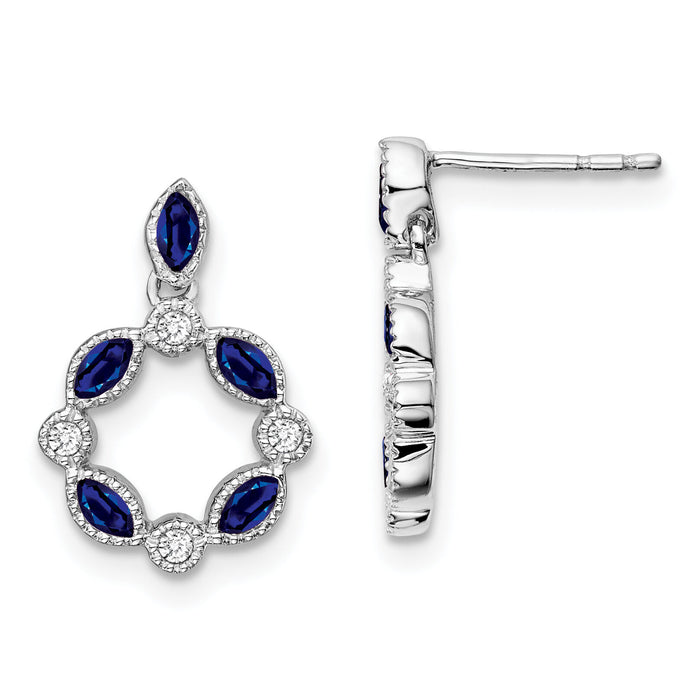 14k White Gold Sapphire and Diamond Dangle Earrings-EM7206-SA-010-WA