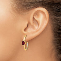 14k Oval Created Ruby and Diamond J-Hoop Earrings-EM7214-RU-018-YA