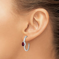 14k White Gold Pear Created Ruby and Diamond J-Hoop Earrings-EM7215-RU-018-WA
