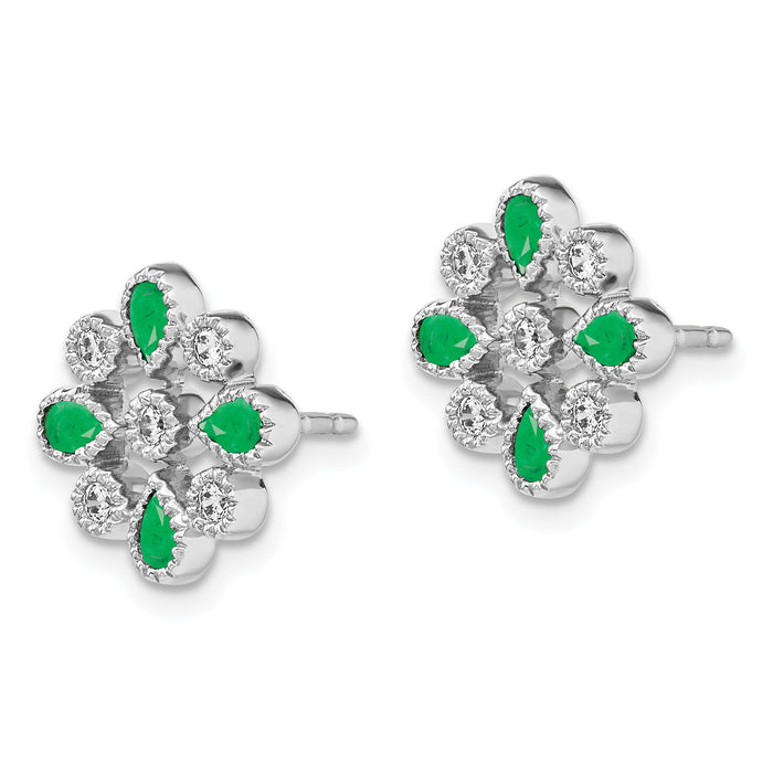 14k White Gold Emerald and Diamond Post Earrings-EM7218-EM-015-WA