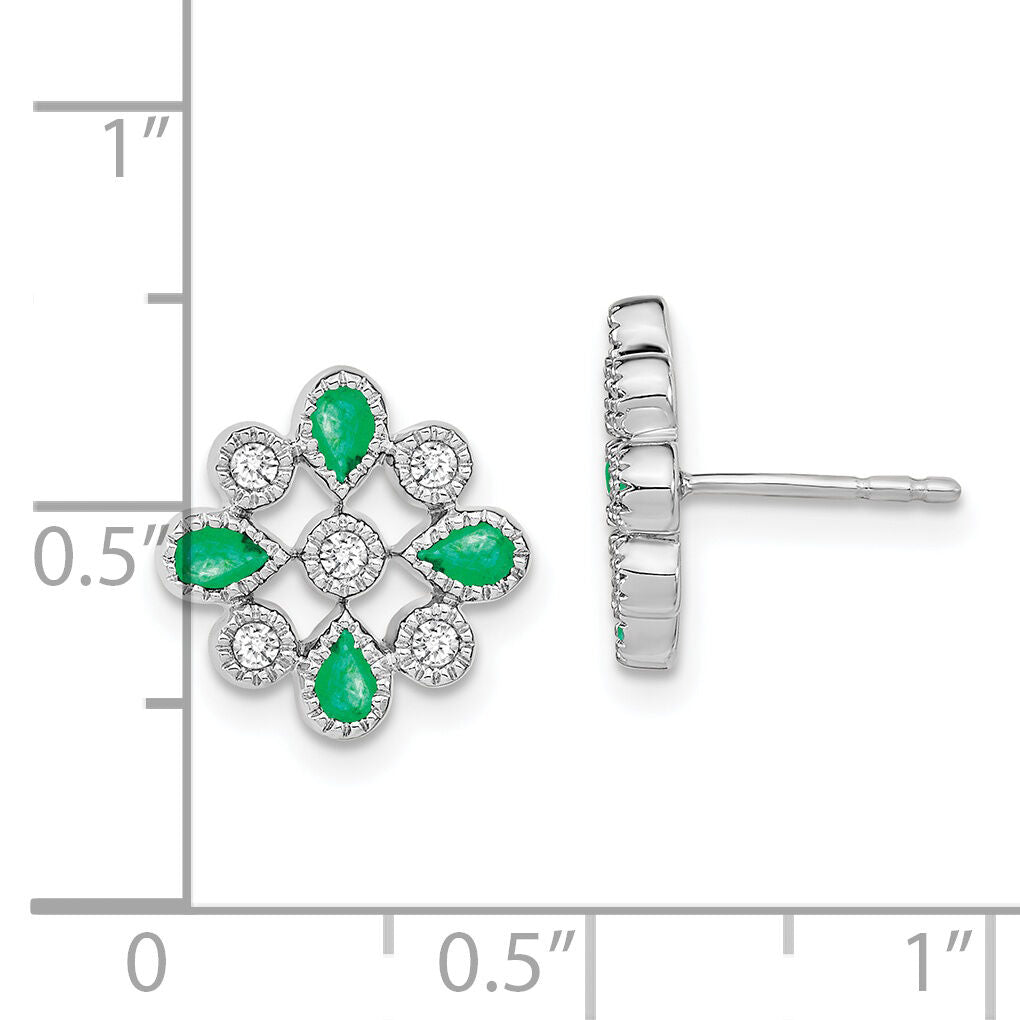 14k White Gold Emerald and Diamond Post Earrings-EM7218-EM-015-WA