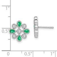 14k White Gold Emerald and Diamond Post Earrings-EM7218-EM-015-WA