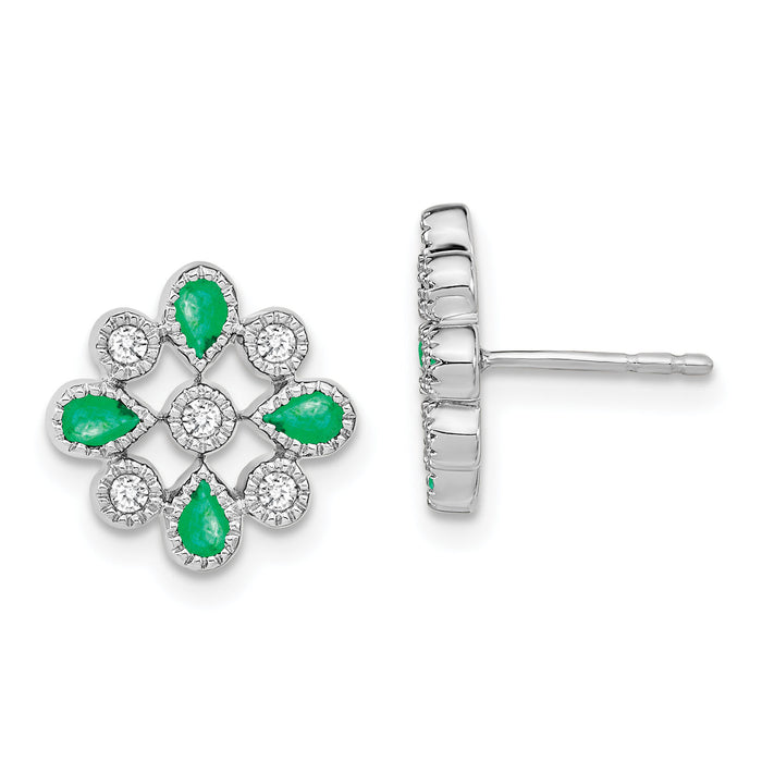 14k White Gold Emerald and Diamond Post Earrings-EM7218-EM-015-WA