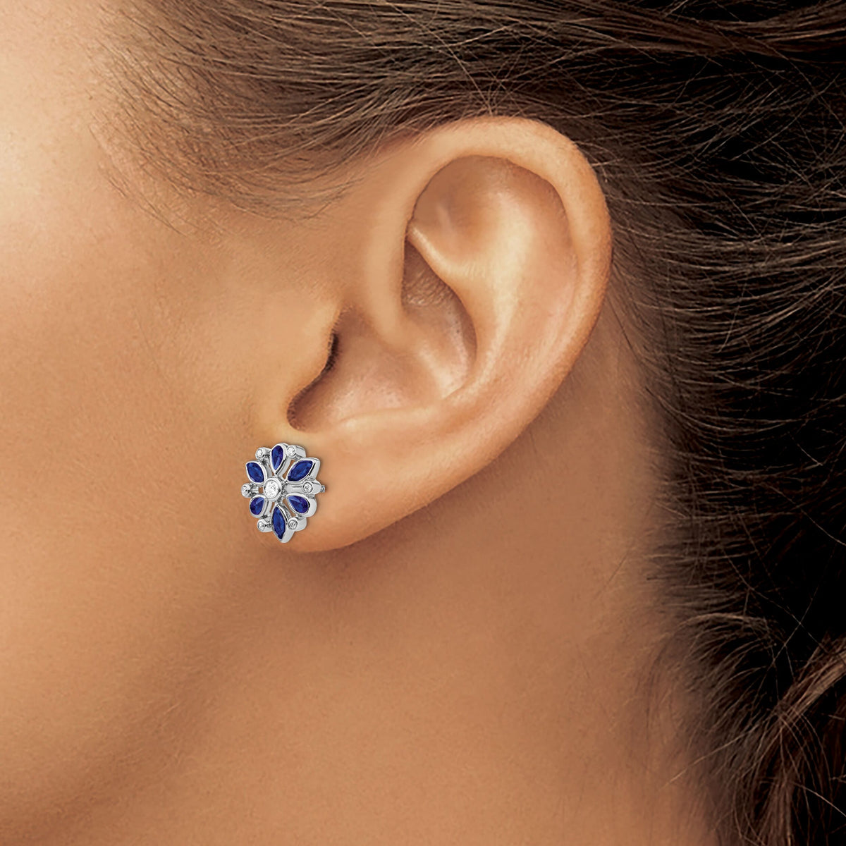 14k White Gold Sapphire and Diamond Post Earrings-EM7219-SA-013-WA