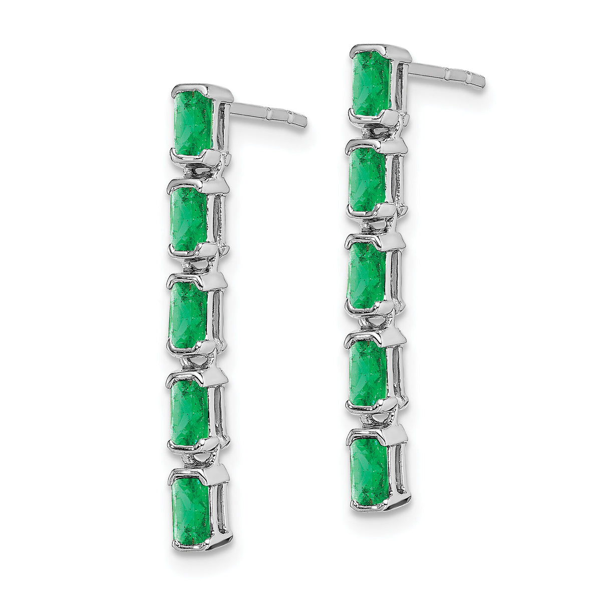 14k White Gold Emerald 5-stone Dangle Earrings-EM7224-EM-W