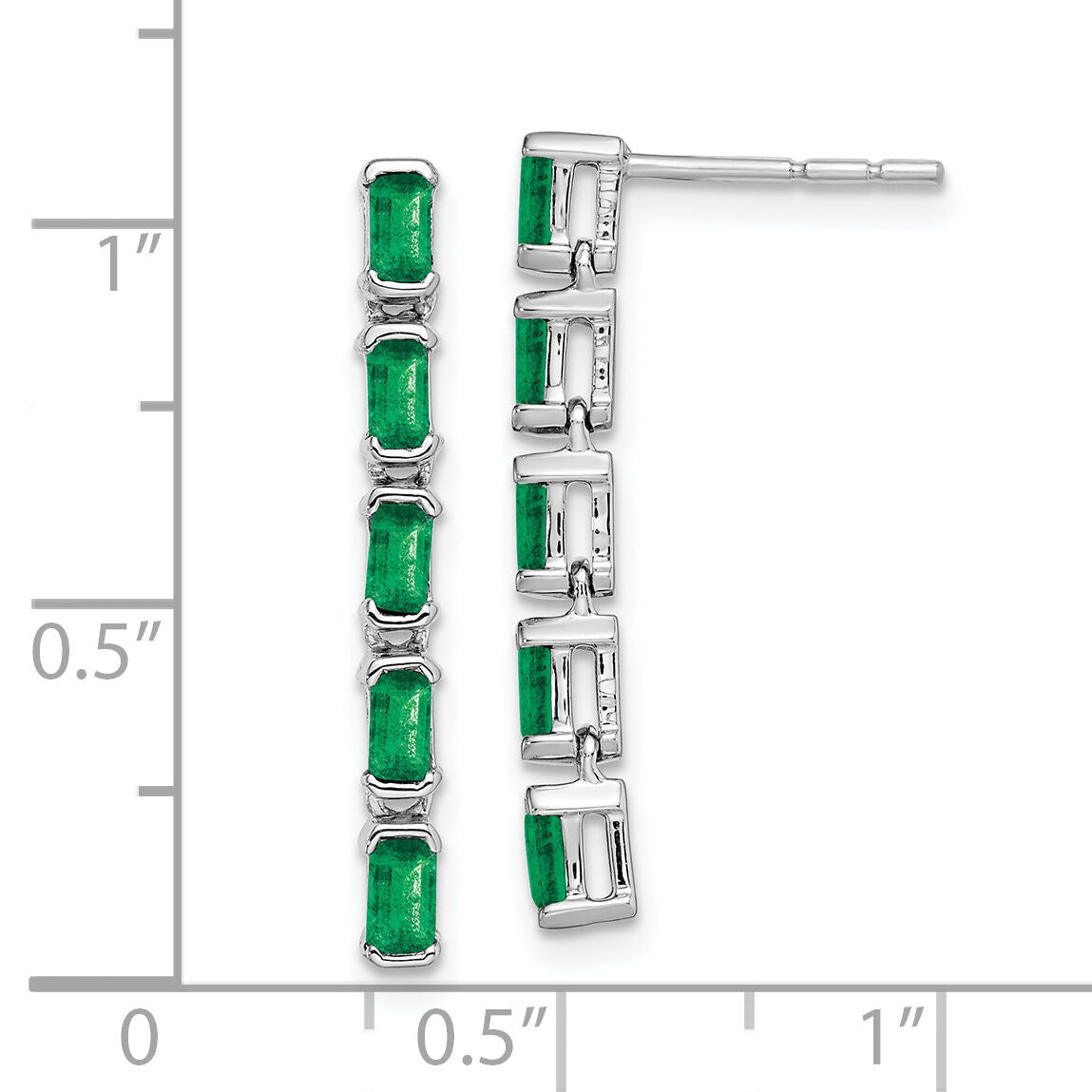 14k White Gold Emerald 5-stone Dangle Earrings-EM7224-EM-W