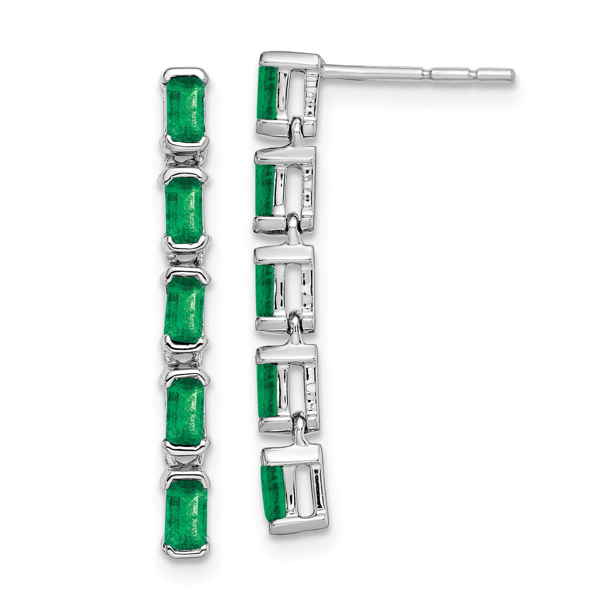 14k White Gold Emerald 5-stone Dangle Earrings-EM7224-EM-W