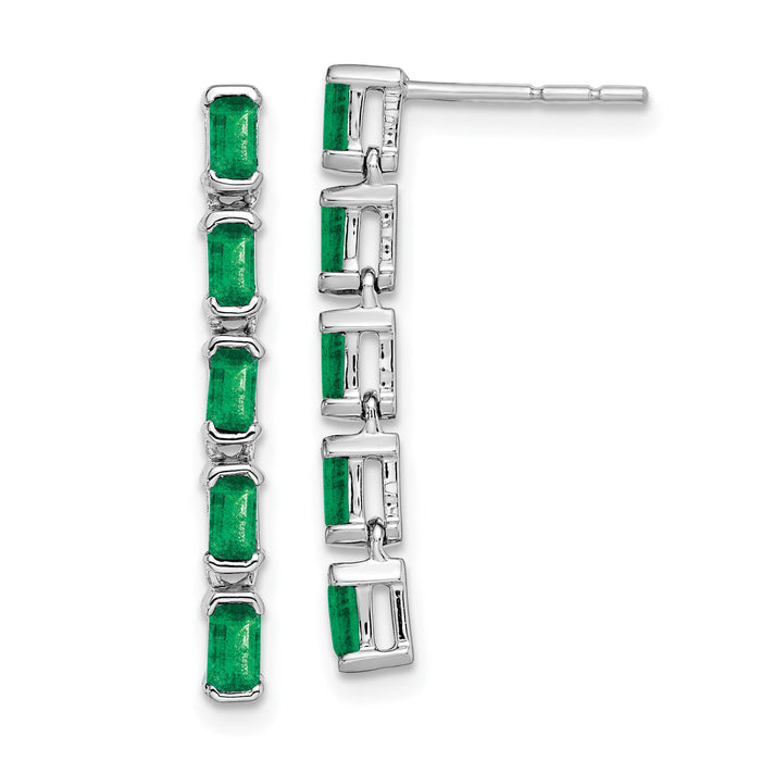 14k White Gold Emerald 5-stone Dangle Earrings-EM7224-EM-W