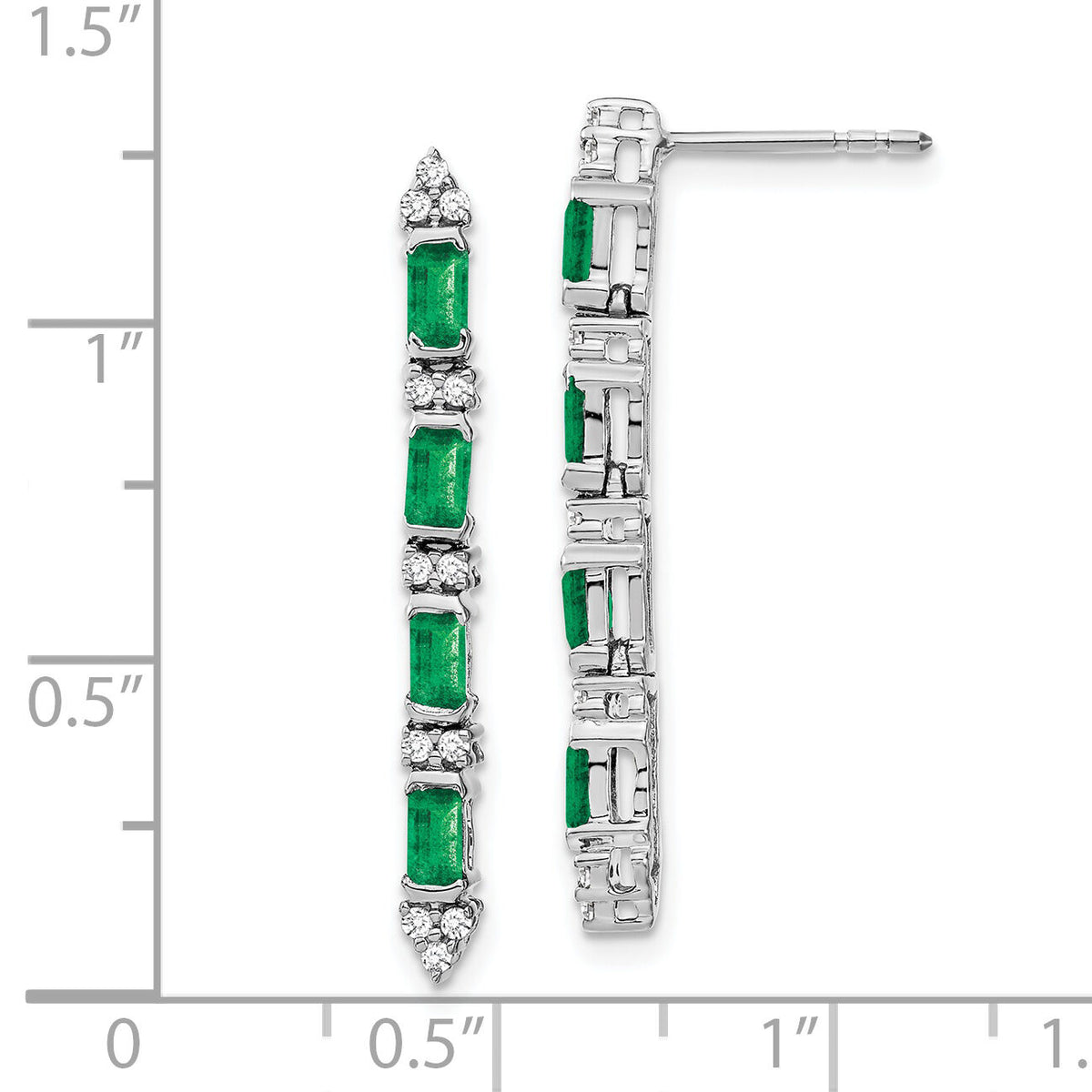 14k White Gold Emerald and Diamond 4-stone Dangle Earrings-EM7225-EM-020-WA