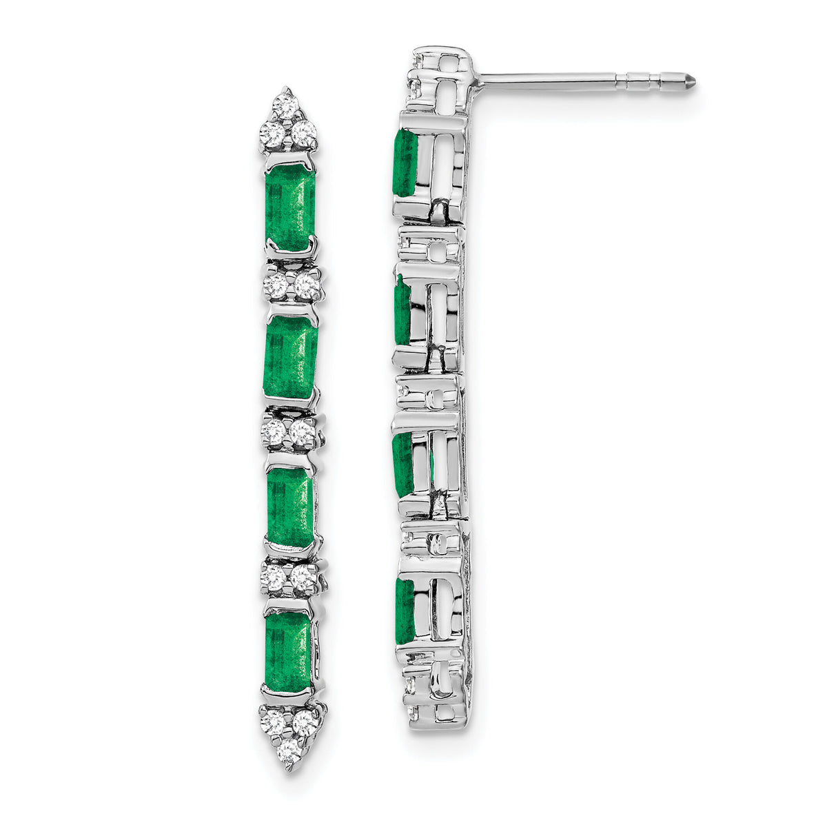 14k White Gold Emerald and Diamond 4-stone Dangle Earrings-EM7225-EM-020-WA