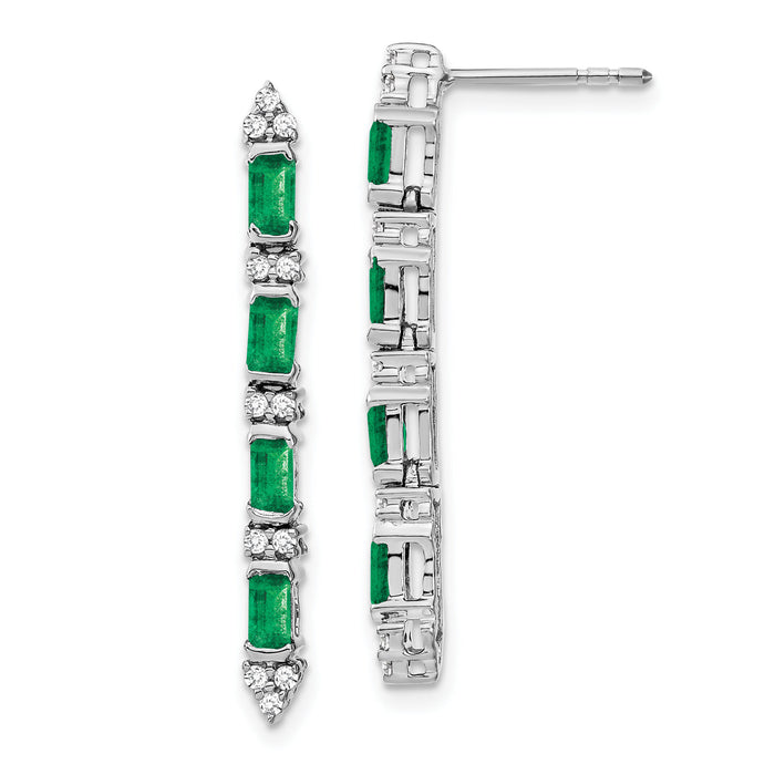 14k White Gold Emerald and Diamond 4-stone Dangle Earrings-EM7225-EM-020-WA