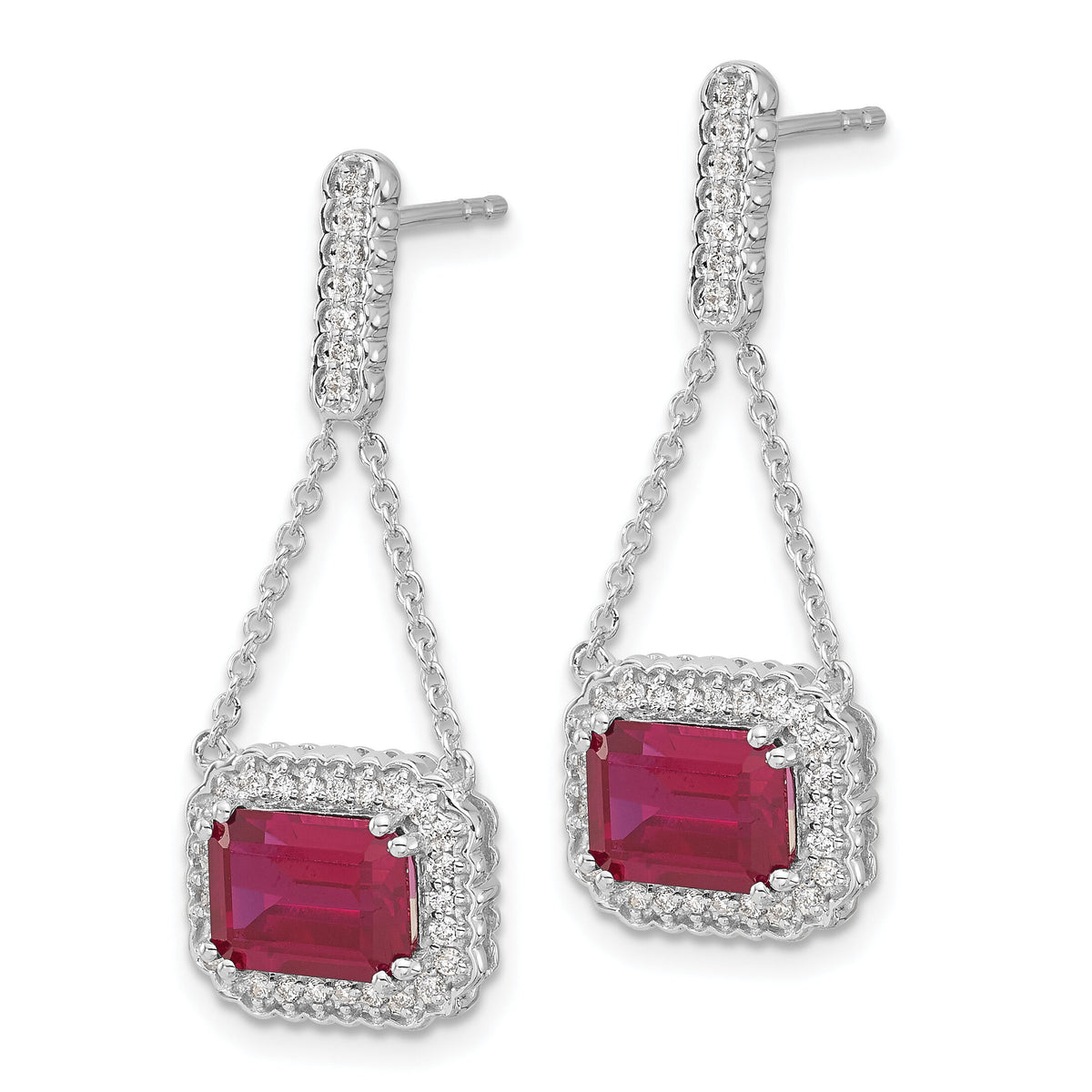 14k White Gold Created Ruby and Diamond Dangle Earrings-EM7227-RU-033-WA