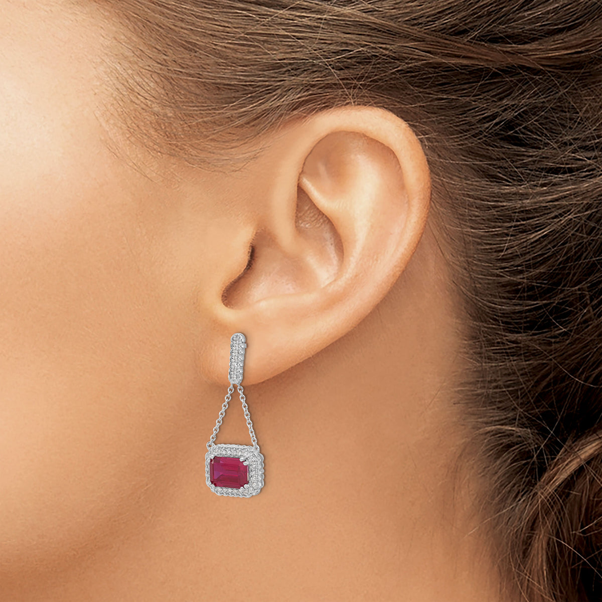 14k White Gold Created Ruby and Diamond Dangle Earrings-EM7227-RU-033-WA