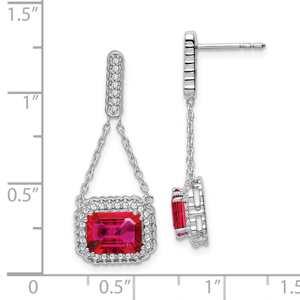 14k White Gold Created Ruby and Diamond Dangle Earrings-EM7227-RU-033-WA