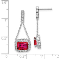 14k White Gold Created Ruby and Diamond Dangle Earrings-EM7227-RU-033-WA