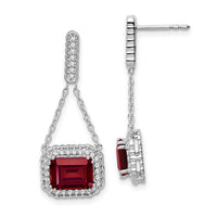14k White Gold Created Ruby and Diamond Dangle Earrings-EM7227-RU-033-WA