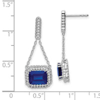 14k White Gold Created Sapphire and Diamond Dangle Earrings-EM7227-SA-033-WA