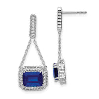 14k White Gold Created Sapphire and Diamond Dangle Earrings-EM7227-SA-033-WA