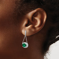 14k White Gold Oval Created Emerald and Diamond Dangle Earrings-EM7228-EM-033-WA